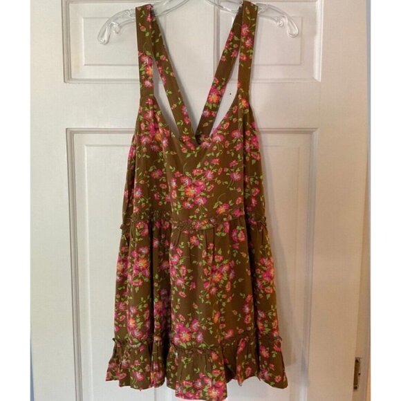 Matilda Jane Sz M Brown Pink Floral Print Ruffle Criss Cross Back Tank Top Women - Picture 15 of 16